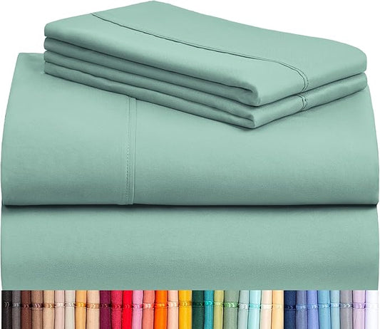 LuxClub 4 PC Queen Sheet Set, Breathable Luxury Bed Sheets, Deep Pockets 18" Wrinkle Free Cooling Sheets Machine Washable Hotel Bedding Silky Soft - Light Teal Queen