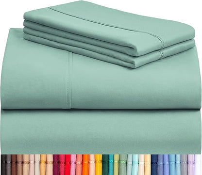 LuxClub 4 PC Full Sheet Set, Deep Pockets Wrinkle Free Cooling Bed Sheets Hotel Bedding for Women, Men, Kids & Teens, Includes 1 Fitted Sheet, 1 Flat Sheet and 2 Pillowcases-Soft Light Teal