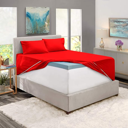Hearth & Harbor Extra Deep Pocket Sheets - Fits Mattress 18-24 Inches Deep - Extra Deep Pocket Twin XL Sheets Sets - 4 Piece Twin XL Size - Cherry Red