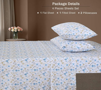 ZOYER 100% Cotton Sheets – California King Percale Bedding, Cooling & Breathable, Durable with a Crisp, Soft & Comfortable Feel, 14" Deep Pocket, 4-Piece Set, Country Coast