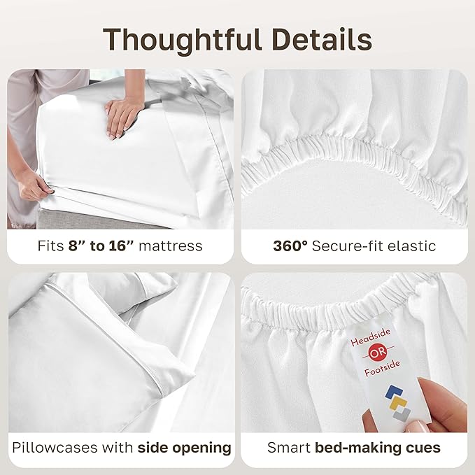 California Design Den Queen Sheet Set - Soft 400 Thread Count Sateen, Natural 100% Cotton Sheets, Deep Pockets with All Around Elastic for a Snug Fit, Durable Bedding Set - Antique White
