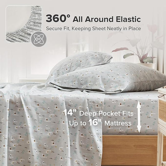 Comfort Spaces 100% Cotton Sheets Queen, Breathable, Naturally Cool Cotton Sheets, Soft Cotton Bed Sheets with 14" Elastic Pocket Fits up to 16" Mattress, All Seasons Sheet Set, Lama Multi 4 Piece