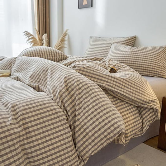 Gingham Twin XL Duvet Cover Set Grey Washed Cotton Twin XL Comforter Cover Checkered Boho Patterned Vintage Duvet Cover Set with Hidden Zipper Plaid Teen Bedding Set Cute Duvet Protector