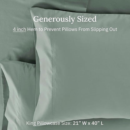 CALIFORNIA DESIGN DEN Luxuriously Soft Hotel Quality 600 Thread Count, 100% Cotton Set of 2 Cases, Crisp & Cool King Pillow Cases 2Pc, Set of 2, Fits King Pillows (Sage)
