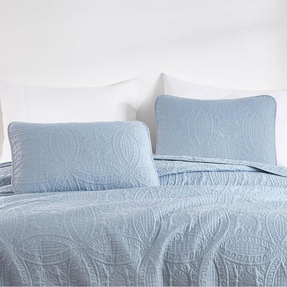 Chezmoi Collection Austin Queen Oversized Bedspread Set, 3-Piece Pinsonic Quilted Lightweight Microfiber Bedspread Coverlet, Cool Gray | Oversized, Lightweight, Fade Resistant