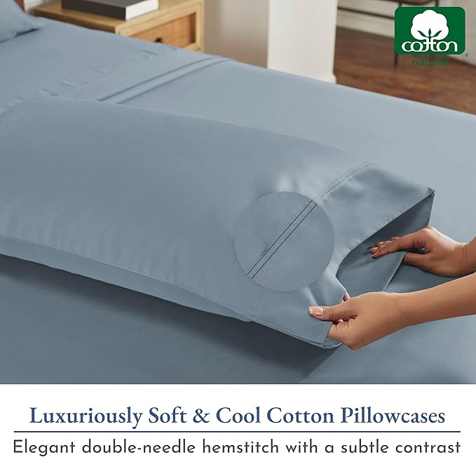 Heirloom Soft, Smooth & Thick Certified 800 Thread Count 100% Cotton Sateen, 2 Pillow Cases Standard Size Fits Standard & Queen Size Pillows (Blue)