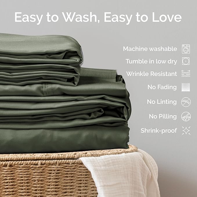 Viscose Bamboo Sheets King Size 4PC Set - Cooling Sheets for Hot Sleepers with Moisture Wicking Technology - Silky Soft 18 Inch Deep Pocket - Moss 76"x 80"