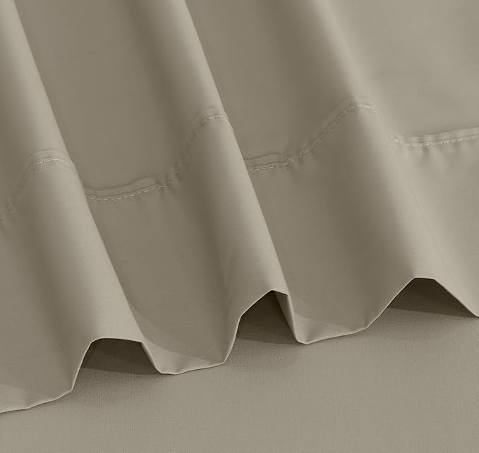 RUVANTI 100% Cotton Sheets – Queen Size Percale Bedding, Cooling & Breathable, Durable with a Crisp, Soft & Comfortable Feel, 16" Deep Pocket, 4-Piece Set, Taupe