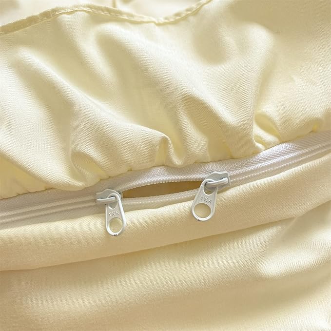 MOOWOO Chic Ruffle Lace Polyester Duvet Cover Set -Girl Yellow Bedding-2 Piece Twin Duvet Cover with Zipper Closure -Ultra Soft and Light Weight(Light Yellow, Twin)