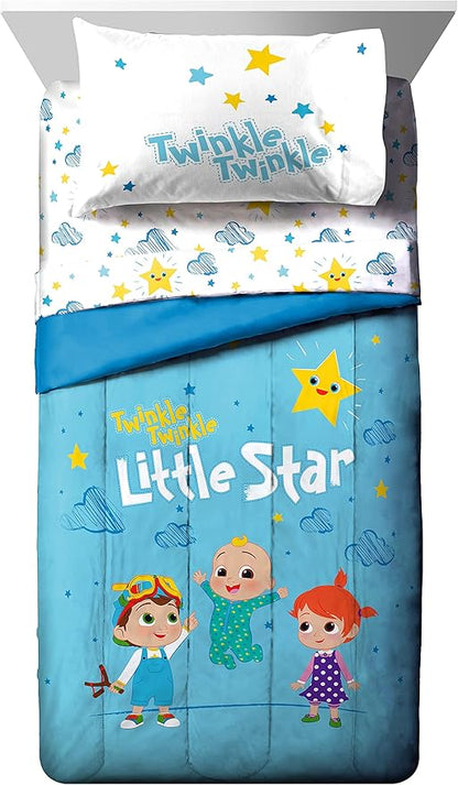 Jay Franco CoComelon Little Star 7 Piece Full Size Bed Set - Includes Comforter & Sheet Set - Bedding Features JJ, YoYo, & Tomtom - Super Soft Fade Resistant Microfiber (Official CoComelon Product)