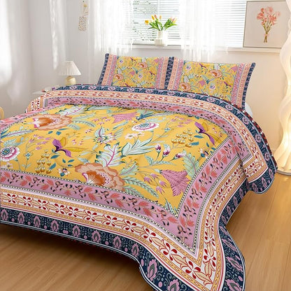 Retro Plants Comforter Sets Queen Size,Flower Pattern Bedding Set for Your Room,Rectangle Abstract Soft Lightweight Quilted Set All Season 1 Comforter and 2 Pillowcases