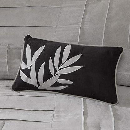 Madison Park Cozy Comforter Set Casual Blocks Design All Season, Matching Bed Skirt, Decorative Pillows, Full(82"x90"), Dune Suede, Black Grey, 7 Piece