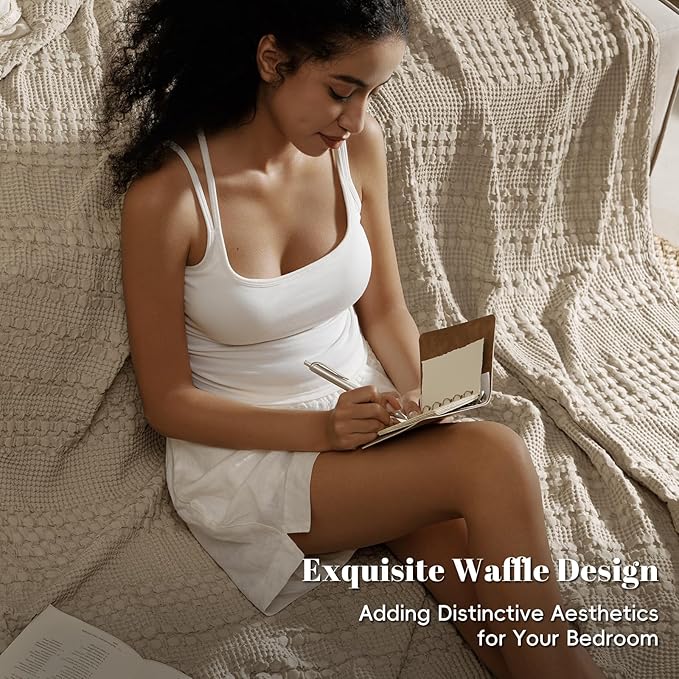 PHF 100% Cotton Waffle Weave Blanket Twin Size for Bed, Soft Lightweight & Breathable for Spring and Summer, All-Season Comfort, Luxury Aesthetic Blanket for Home Decor, 66"x90", Taupe