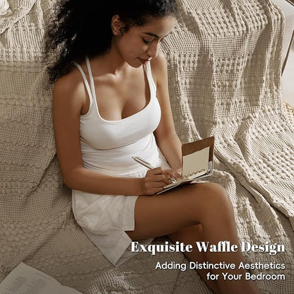 PHF 100% Cotton Waffle Weave Blanket Twin Size for Bed, Soft Lightweight & Breathable for Spring and Summer, All-Season Comfort, Luxury Aesthetic Blanket for Home Decor, 66"x90", Taupe