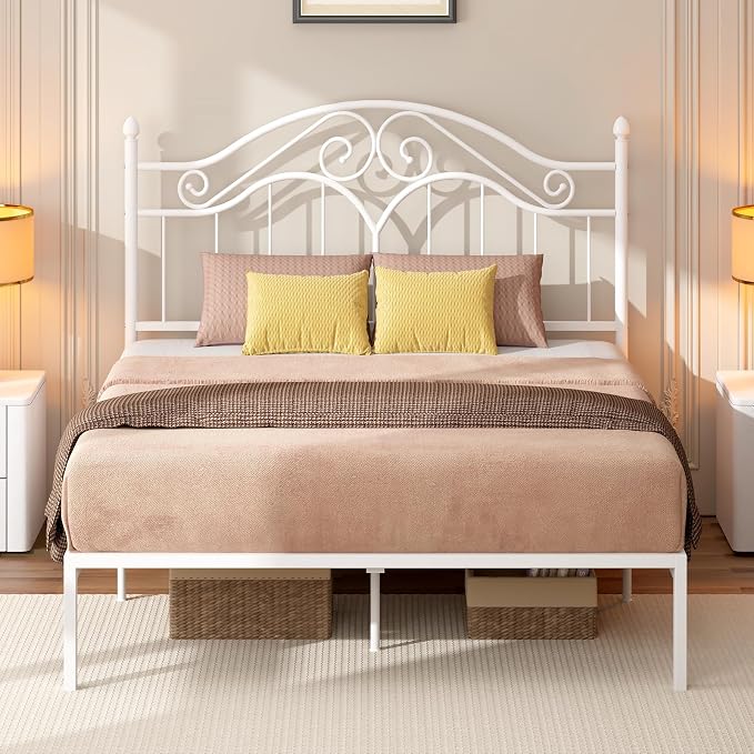 Headboard for Queen Size Bed Frame Vintage Bed Metal Headboard Only | Platform Bed Headboard,Height Adjustable,Sturdy and Stable,Easy Assembly,White