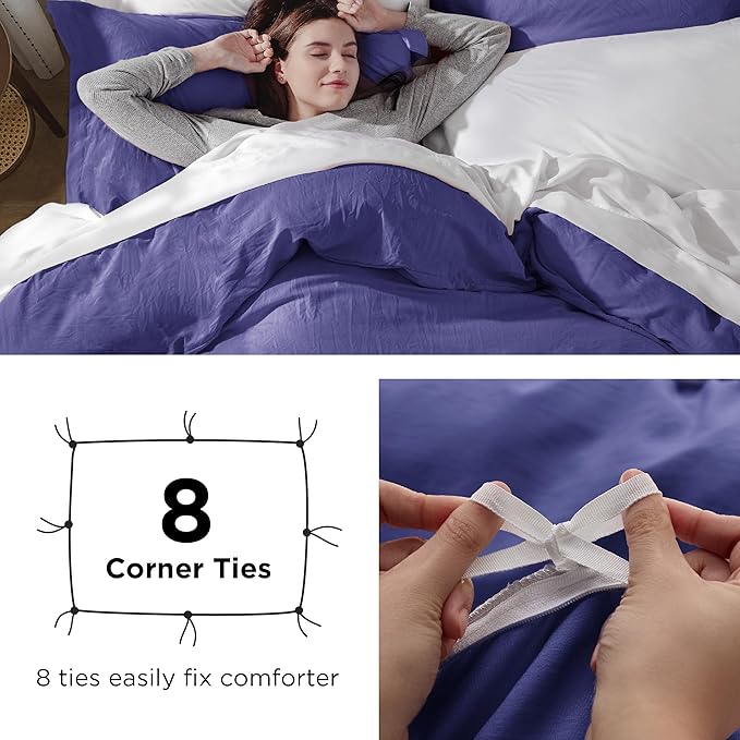 Bedsure Skipper Blue Duvet Cover Queen Size - 3 Pieces Prewashed Cotton-Like Polyester Extra Soft Bedding Set, Includes 1 Duvet Cover 90x90 Inches with Zipper Closure & 2 Pillow Shams, No Comforter