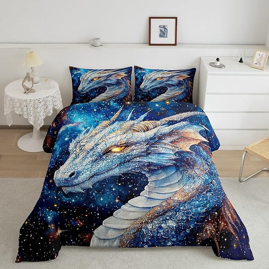 Feelyou Dragon Comforter Set Twin Size Dragon Stuff Comforter for Boys Girls Teens Wild Life Bedding Set Dragon Decor Duvet Set Room Decor Blue Quilt Set