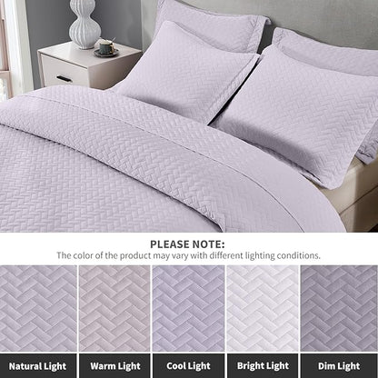 Maple&Stone Lilac Purple Quilt Set Queen Size, Lightweight Bedspread Ultrasonic Chevron Pattern Light Coverlet for All Season Comforter Bedding Decor - 3 Piece Full Bed Cover Sets