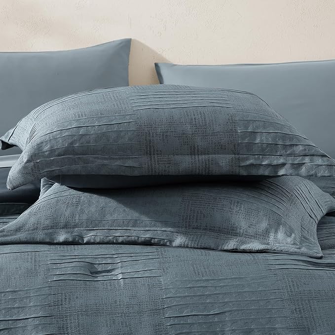 MaiRêve Full Size Comforter Sets Dusty Blue, Textured Design Crinkle Bedding Sets 7 Pieces, All Season Bed in A Bag with Comforter, Sheets, Pillowcases & Shams