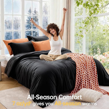 MUXHOMO Black Full Comforter Sets, All Season Ultra Soft Down Alternative Bedding - 3 Piece Lightweight Bed Set Includes 1 Comforter (82"x86") and 2 Pillow Shams (20"x26")
