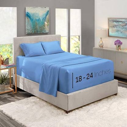 Nestl California King Size Sheet Set, 4 Piece Extra Deep Pocket (18-24 inches), Microfiber, Hotel Luxury, Soft, Breathable, Wrinkle-Free, Easy to Care, Calm Blue