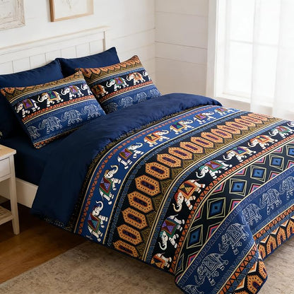 Navy Blue Comforter Set Full Size, Boho Aztec Bedding Set for Tribal & Ethnic Style Bedroom, 3Pieces Soft 100% Microfiber Lightweight Comforter Set with 2 Pillowcases, 79"x90"