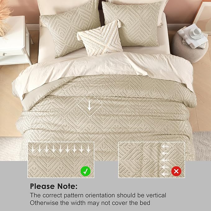 Litanika California King Comforter Set Khaki, 3 Pieces Tufted Boho Farmhouse Bedding Comforter Sets, Lightweight Fluffy Comforter Bed Set All Season (104x96In Comforter & 2 Pillowcases)