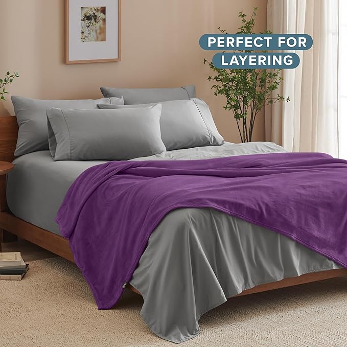 Bare Home Fleece Blanket - Full/Queen - Ultra-Soft Lightweight for Bed, Sofa, and Couch - Luxury Microplush - Cozy Warm Blanket (Full/Queen, Plum)
