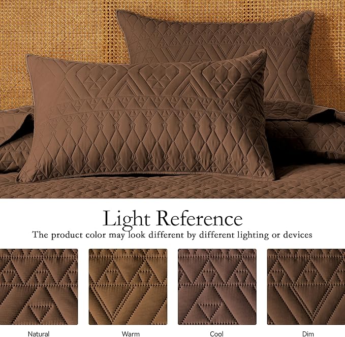akkialla Full/Queen Size Quilt Bedding Set,Brown Lightweight Microfiber Soft Bedspread,Modern Style Geoetric Pattern Coverlet Set for All Seasons,3 Piece(1 Quilt,2 Pillow Shams) | Breathable fabric, Easy to clean