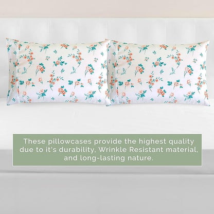 Elegant Comfort Ultra Soft Set of 2 Floral Print Pillowcases - 1500 Premium Hotel Quality Microfiber, Soft and Smooth Envelope Closure 2-Piece Pillow Covers - Standard/Queen, Pink Celia