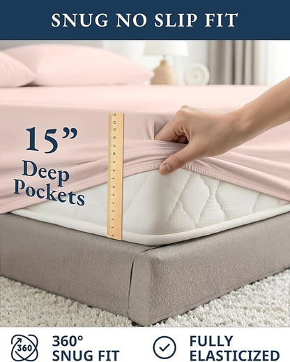 LANE LINEN 100% Organic Cotton Sheets Full Size Bed, Machine Washable Fully Elasticized Low Pill Fade Resistant Cotton Sheets, Soft & Comfy Percale Eco Friendly sábanas Full -Sepia Rose