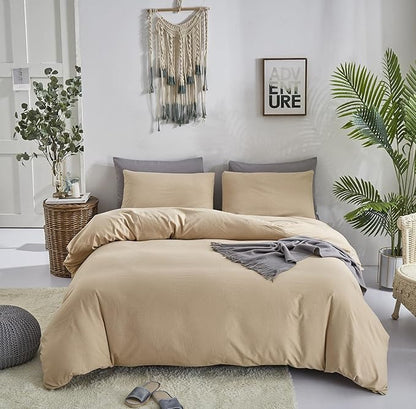 KAREVER Champagne Comforter Set King Bedding Set Women Solid Khaki Bed Comforter Set Plain Beige Breathable Blanket Men Light Champagne Lightweight Quilts Set King Size