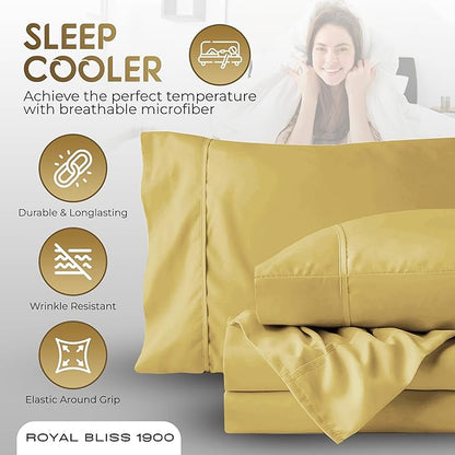 Split King Sheets Set with 2 Twin XL Fitted Sheet - 5 Piece Bedding - Wrinkle Free, Fade Resistant, Double Brushed Microfiber - Deep Pockets/Easy Fit - Mustard Yellow
