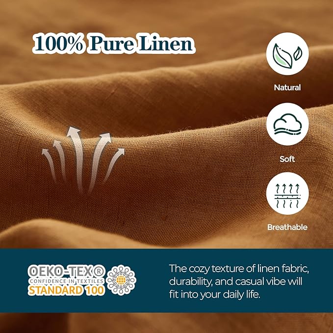 Simple&Opulence Body Pillow Cover 20" x 54",100% Pure Linen, Ultra Soft and Breathable, Body Pillowcase with Envelope Closure for Adults (Rust)