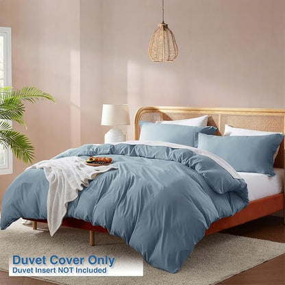 Nestl Twin Duvet Cover Set - Soft Double Brushed Stone Blue Duvet Cover Twin/Twin XL, 2 Piece, with Button Closure, 1 Duvet Cover 68x90 inches and 1 Pillow Sham