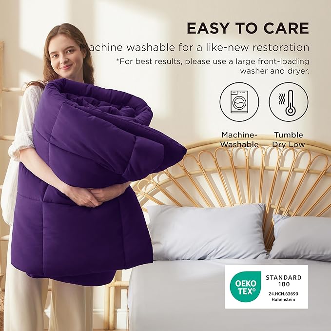 Bedsure Comforter Duvet Insert - Quilted Comforters King Size, All Season Duvet, GentleSoft Down Alternative Bedding Blanket, with 8 Tabs, Gifts for Women/Men, Purple, King 90 x 102 Inches