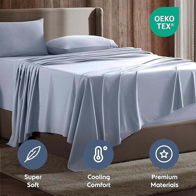 Nestl King Sheet Set - Luxury 1800 Ultra-Soft Microfiber King Bed Sheets - Double Brushed - Deep Pockets - Easy Fit - 4 Piece Set - Bedding Sheets & Pillowcases (King, Ice Blue)