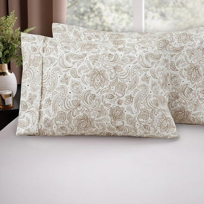 Elegant Comfort Luxury Ultra-Soft 2-Piece Pillowcase Set - 1500 Premium Hotel Quality Microfiber Double Brushed - Wrinkle Resistant, King Size, Paisley Pattern Taupe