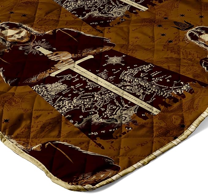 Warner Bros Lord of The Rings Middle Earth Quest Quilted Throw Blanket, Fantasy Map Pattern, Adults Boys Girls, Soft Lightweight Bedding for Bed, or Couch, 60 x 80 inches