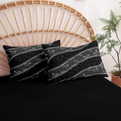 Black Leopard Print Comforter Set Twin Size,Grey Butterfly Bedding Set with 1 Pillowcases for Adult Women - 2 Pieces Soft Fluffy Breathable Microfiber/Great Bedroom Decor,(68 * 86)
