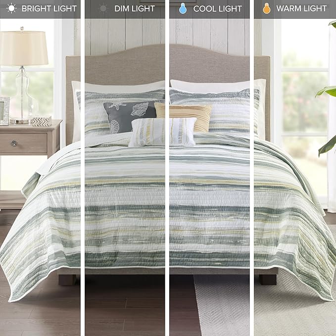 Madison Park Marina Comforter Quilt Combo Set - Modern Luxury Design, All Season Down Alternative Bedding, Matching Shams, Decorative Pillows, King/Cal King(104"x92"), Yellow 8 Piece
