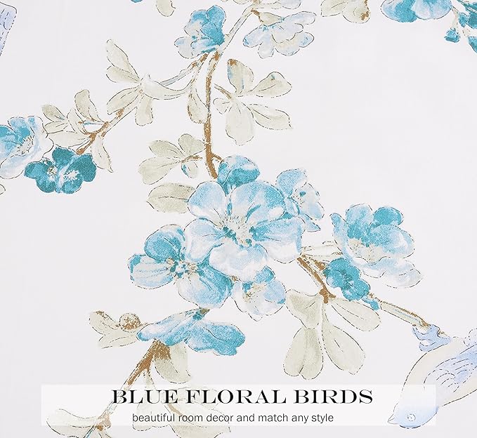 WINLIFE 100% Cotton Pillowcases Standard Size Blue Floral & Birds Printed Pillow Cover 2 Pack, Super Soft Envelope Closure Standard Pillow Case Set (Standard, 20"x26")