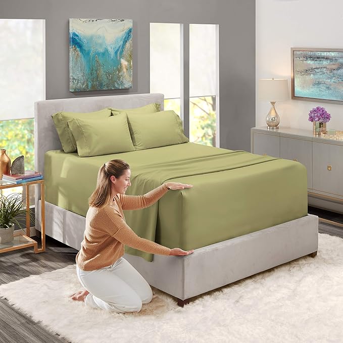 Hearth & Harbor Extra Deep Pocket Sheets - Fits Mattress 18-24 Inches Deep - Extra Deep Pocket California King Size - 6 Piece Cal King Sheets - Cal King, Sage