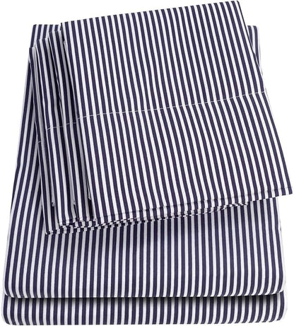 Cal King Size Bed Sheets - 6 Piece 1500 Supreme Deluxe Collection Deep Pocket Ultra Soft California King Sheet Set Bedding - 2 Extra Pillow Cases, California King, Classic Stripe Navy