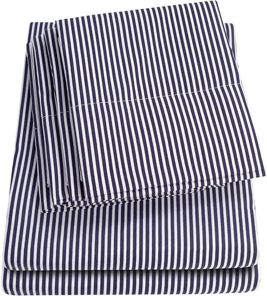 Full Size Bed Sheets - 6 Piece 1500 Supreme Collection Fine Brushed Microfiber Deep Pocket Full Sheet Set Bedding - 2 Extra Pillow Cases, Great Value, Full, Classic Stripe Navy