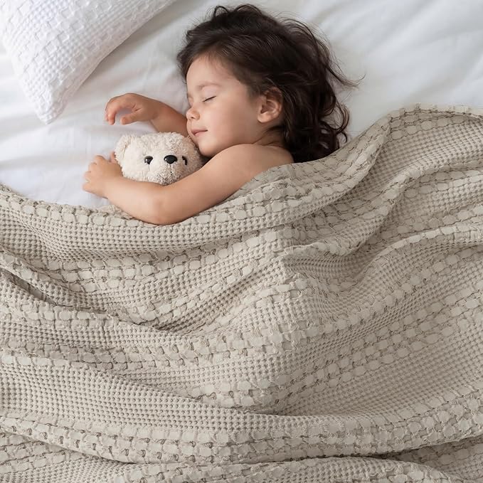 PHF 100% Cotton Waffle Weave Blanket Twin Size for Bed, Soft Lightweight & Breathable for Spring and Summer, All-Season Comfort, Luxury Aesthetic Blanket for Home Decor, 66"x90", Pearl Gray