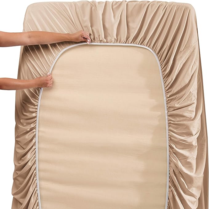 Hearth & Harbor Extra Deep Pocket Sheets - Fits Mattress 18-24 Inches Deep - Extra Deep Pocket California King Size - 6 Piece Cal King Sheets - Cal King, Taupe