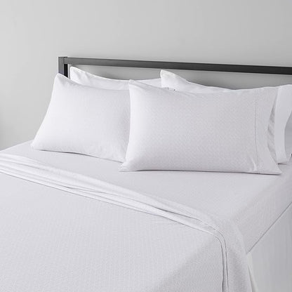 Amazon Basics Breathable, Wrinkle-Free Brushed Microfiber 4-Piece Bed Sheet Set with 14-Inch Deep Pockets, Queen, Gray Crosshatch, Printed