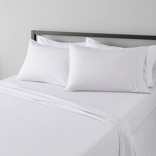 Amazon Basics Breathable, Wrinkle-Free Brushed Microfiber 4-Piece Bed Sheet Set with 14-Inch Deep Pockets, Queen, Gray Crosshatch, Printed