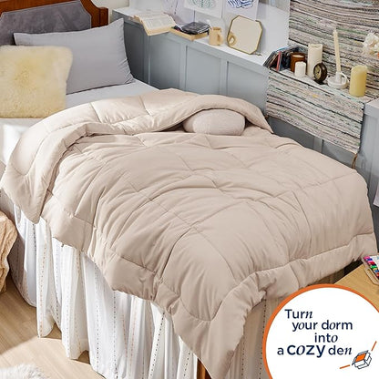 Bedsure Comforter Duvet Insert - Quilted Comforters Twin Size, All Season Duvet, GentleSoft Down Alternative Bedding, with 8 Tabs, Gifts for Women/Men, Beige, Twin 88 x 68 Inches